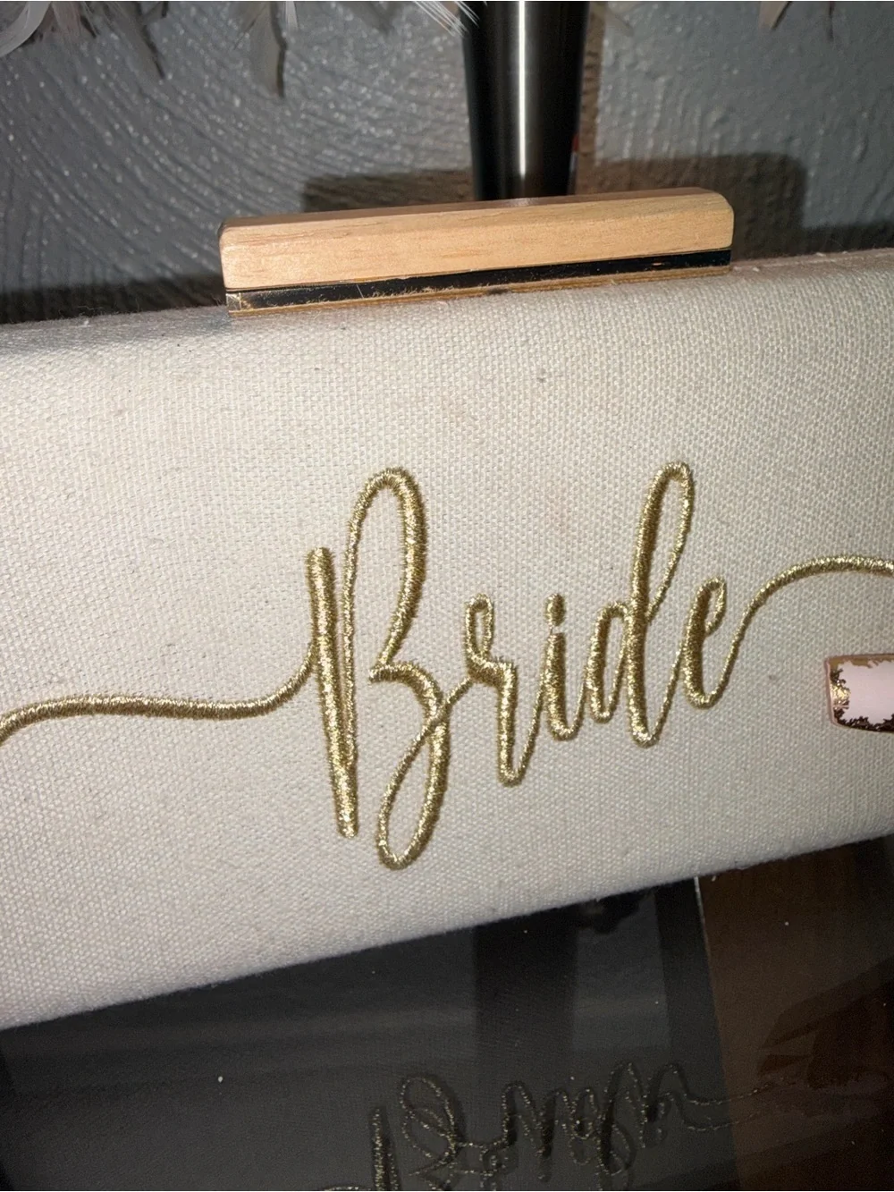 New “Bridal” in Gold Embroidered Linen Box Clutch with Floral Lining